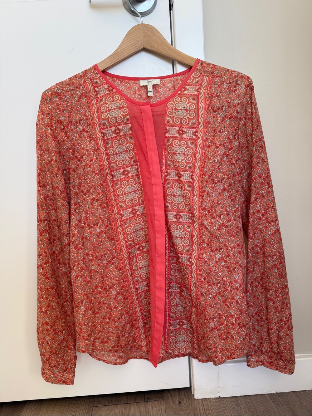 Joie Coral Printed Boho Button-Front Blouse. Medium.